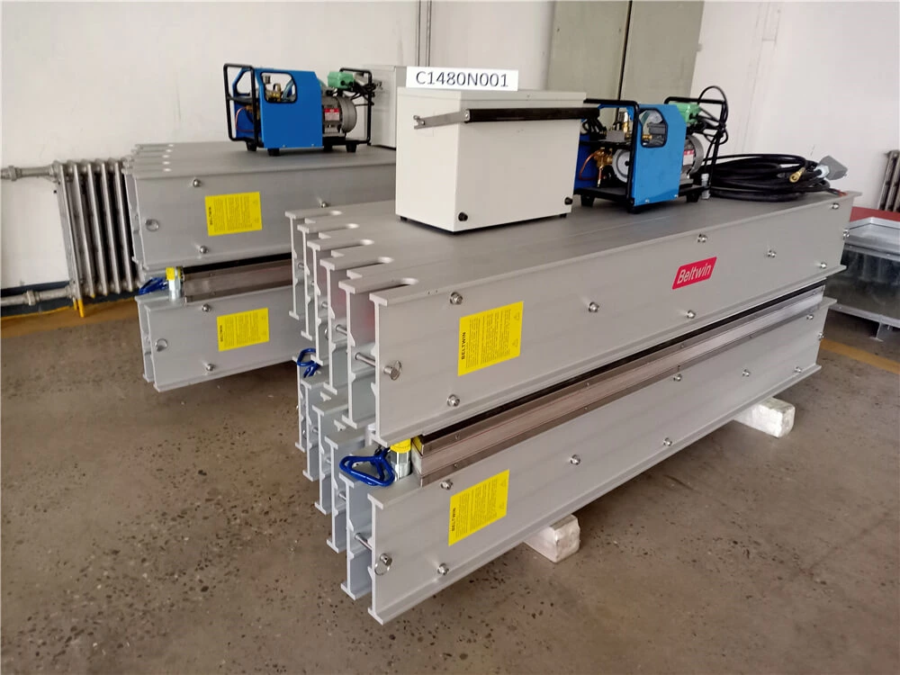 Entrega dois conjuntos de vulcanizador DSLQ-S 870x2100mm para os eua (200 psi, 22 graus, pode usar para largura da correia de 1800mm)