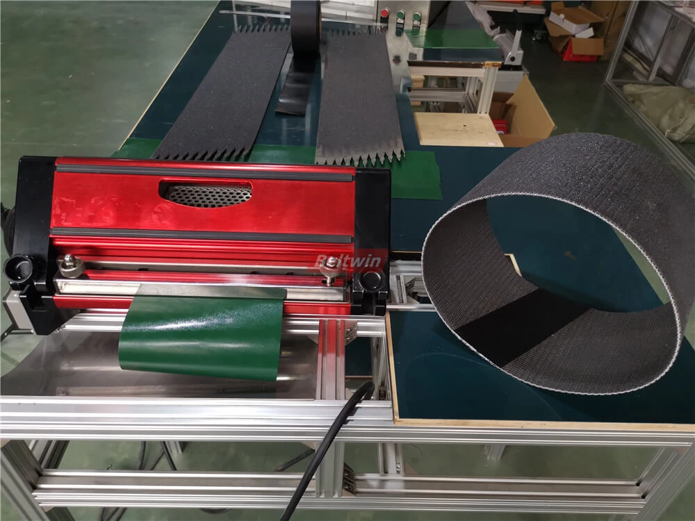 Como emendar a correia PVK por prensa de resfriamento a ar e perfurador de dedo automático-1