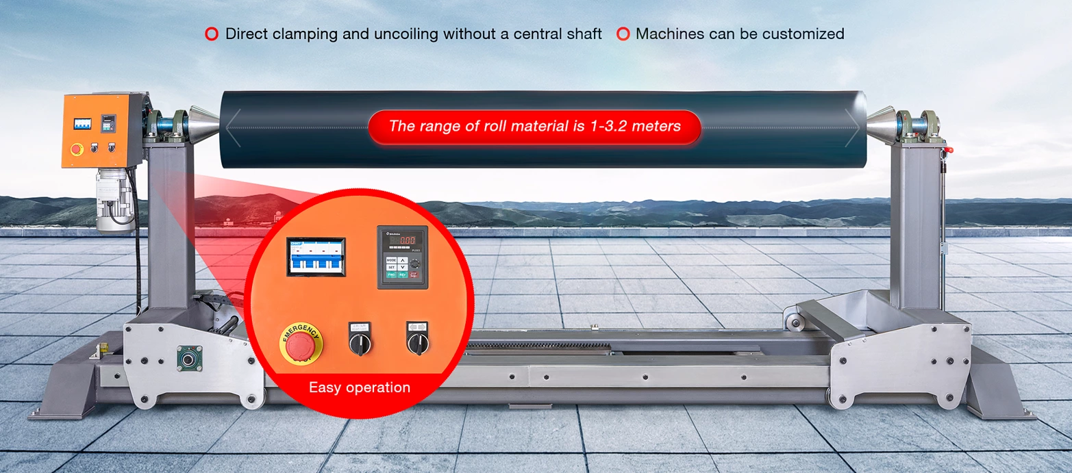 Enrolador de correia transportadora sem design de eixo com largura ajustável